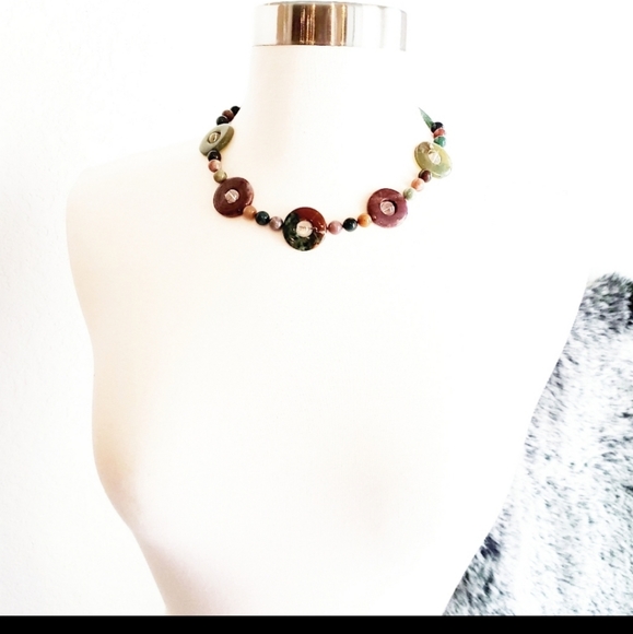 Natural Multi-colored Jasper Bead and Doughnut Circle Necklace. - Picture 6 of 11